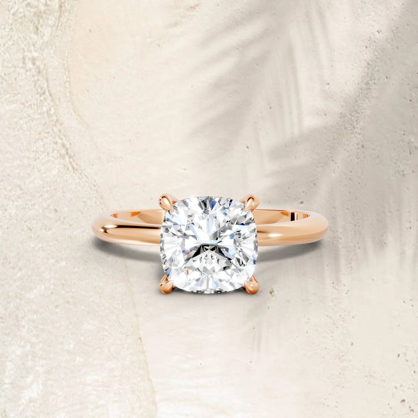 14K Gold Cushion Cut Diamond Solitaire Engagement Ring