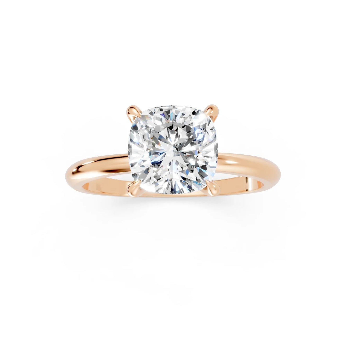 14K Gold Cushion Cut Diamond Solitaire Engagement Ring