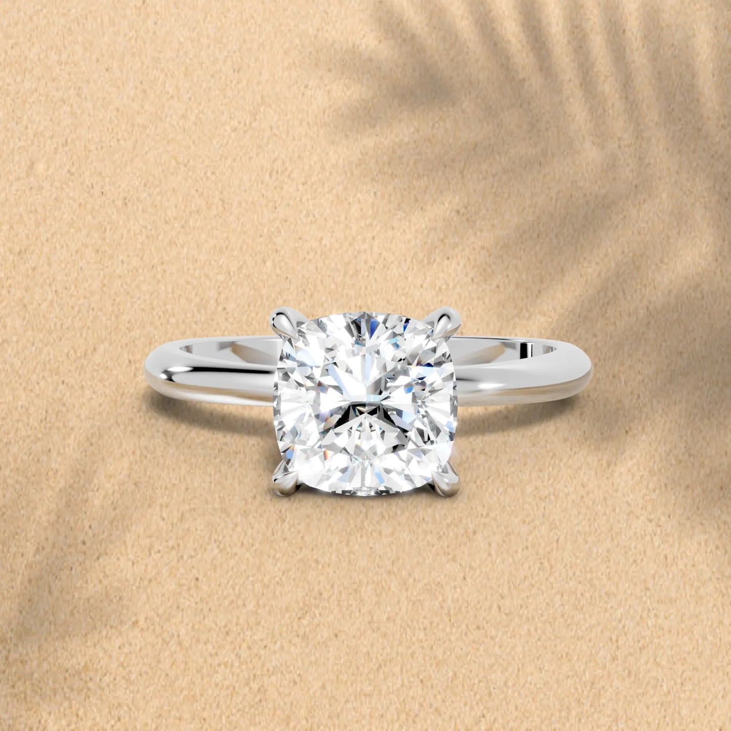 14K Gold Cushion Cut Diamond Solitaire Engagement Ring
