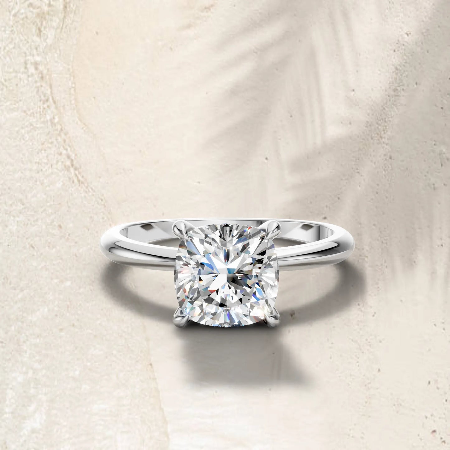14K Gold Cushion Cut Diamond Solitaire Engagement Ring