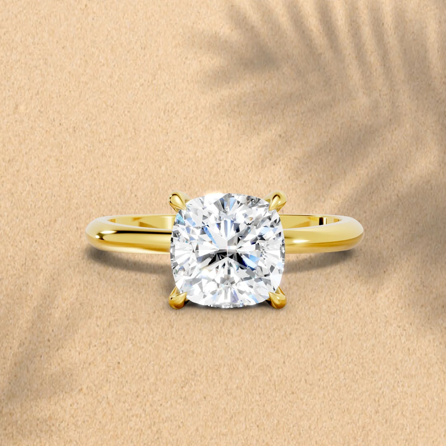 14K Gold Cushion Cut Diamond Solitaire Engagement Ring