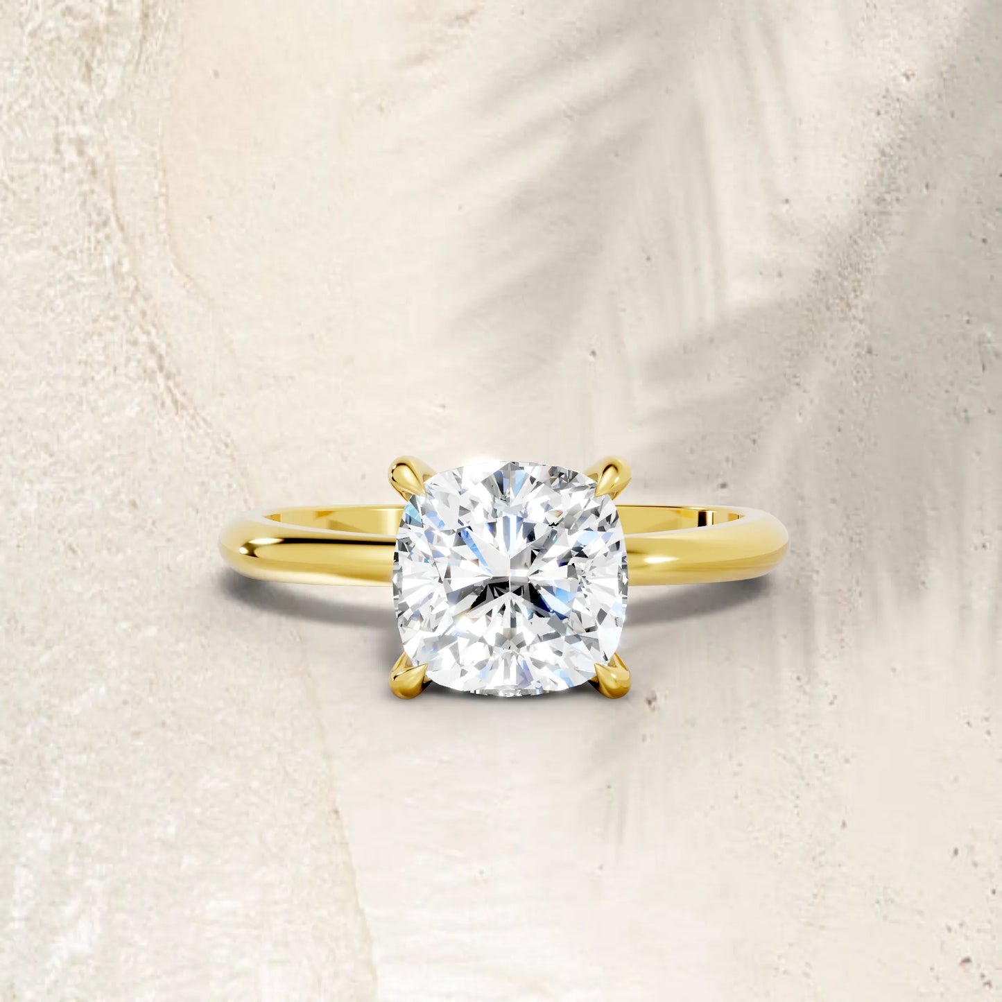 14K Gold Cushion Cut Diamond Solitaire Engagement Ring