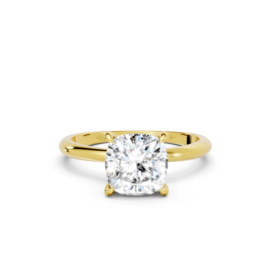 14K Gold Cushion Cut Diamond Solitaire Engagement Ring