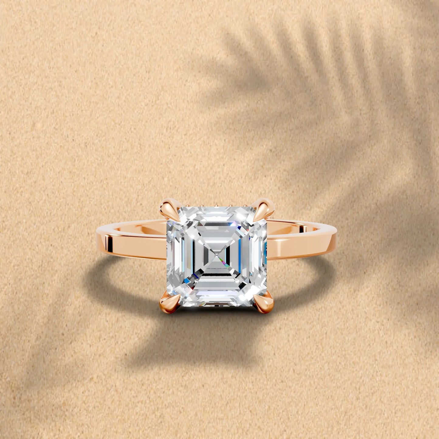 14K Gold Asscher Cut Diamond Hidden Halo Engagement Ring
