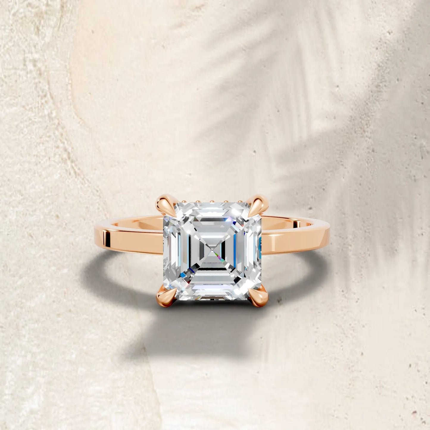 14K Gold Asscher Cut Diamond Hidden Halo Engagement Ring