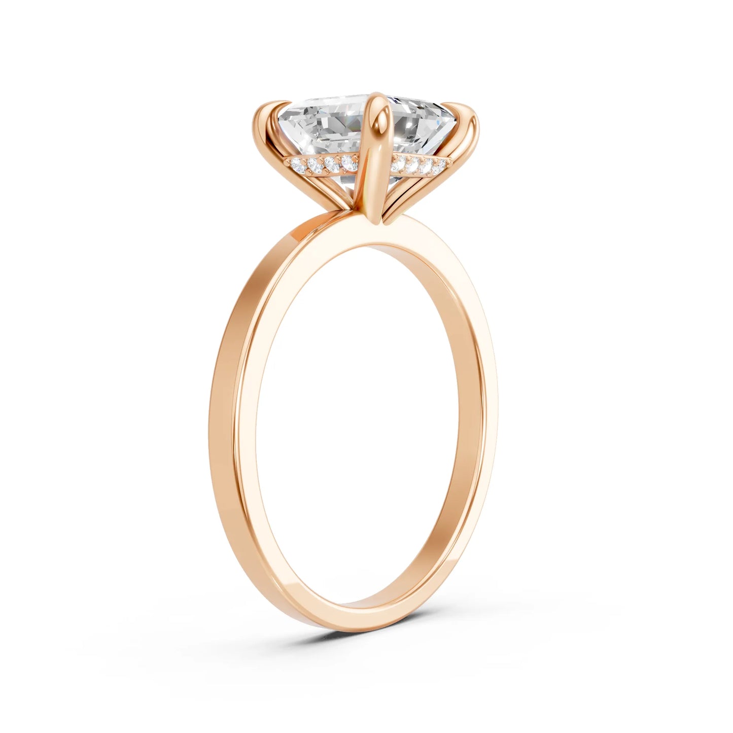 14K Gold Asscher Cut Diamond Hidden Halo Engagement Ring