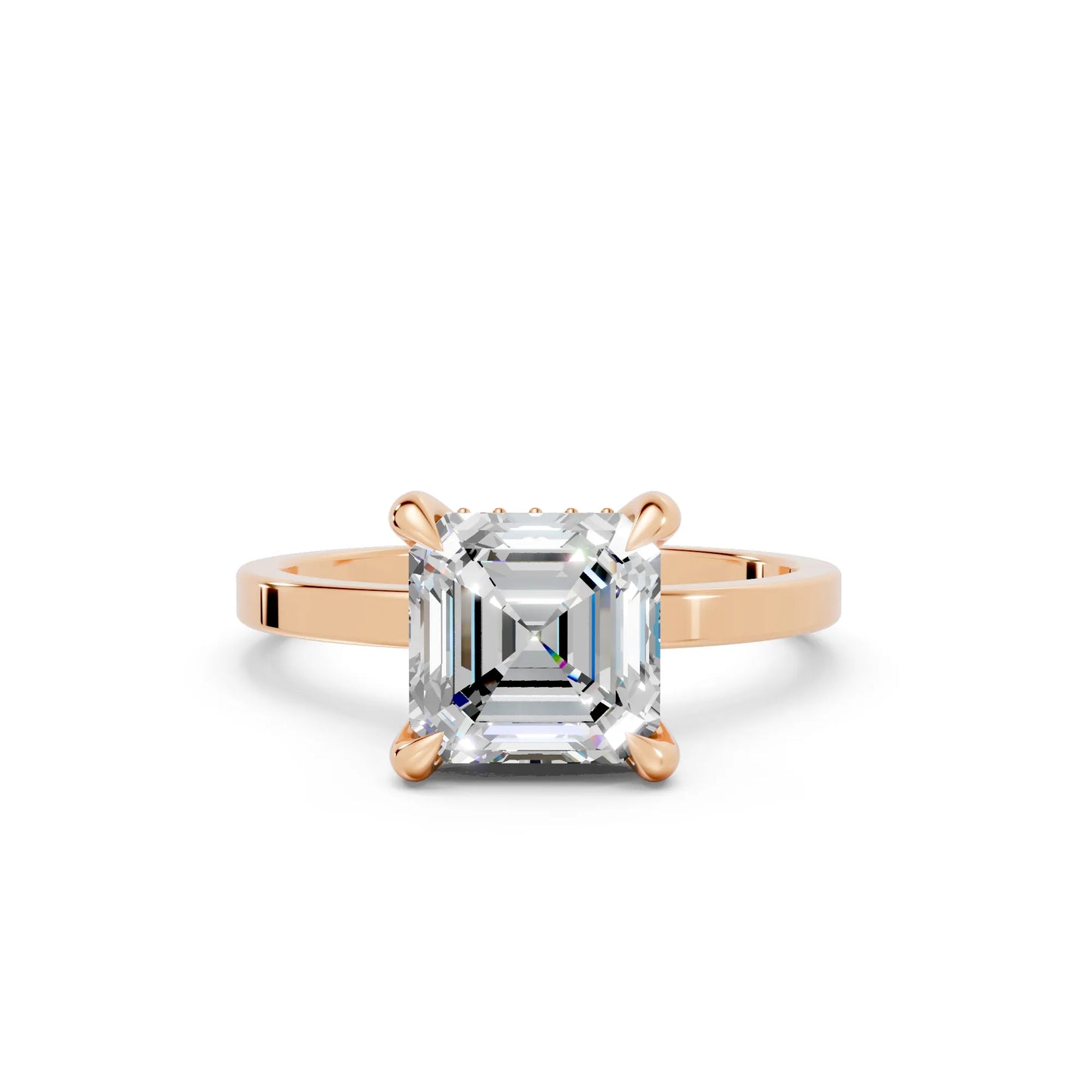 14K Gold Asscher Cut Diamond Hidden Halo Engagement Ring