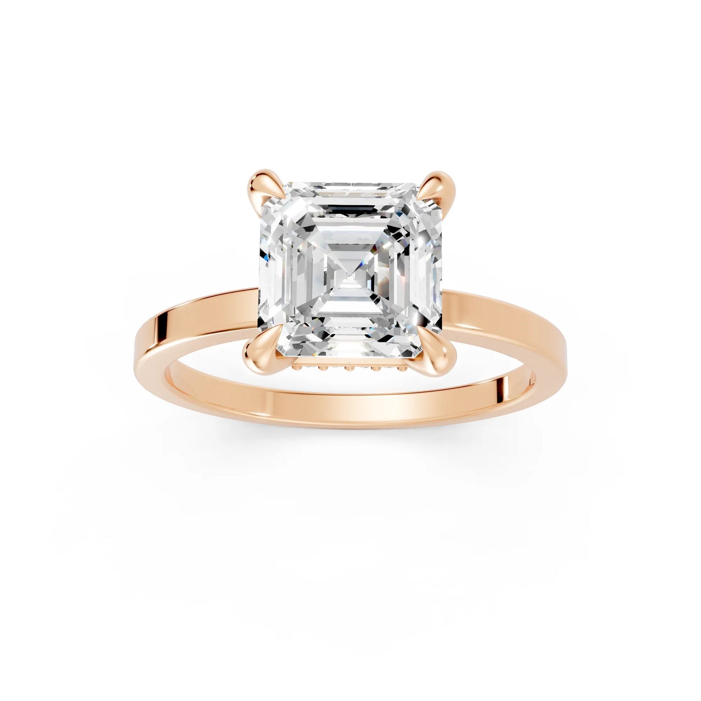 14K Gold Asscher Cut Diamond Hidden Halo Engagement Ring