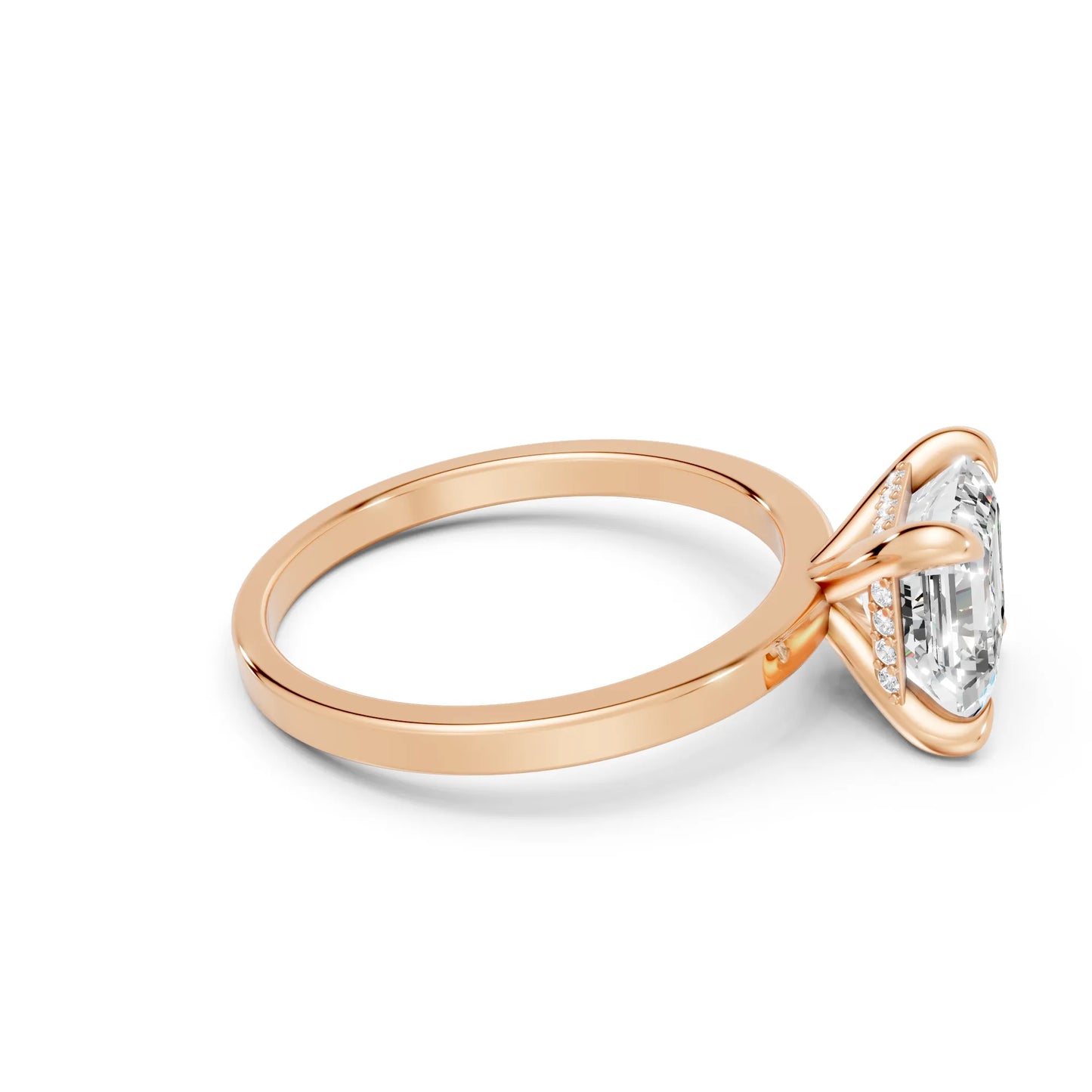 14K Gold Asscher Cut Diamond Hidden Halo Engagement Ring