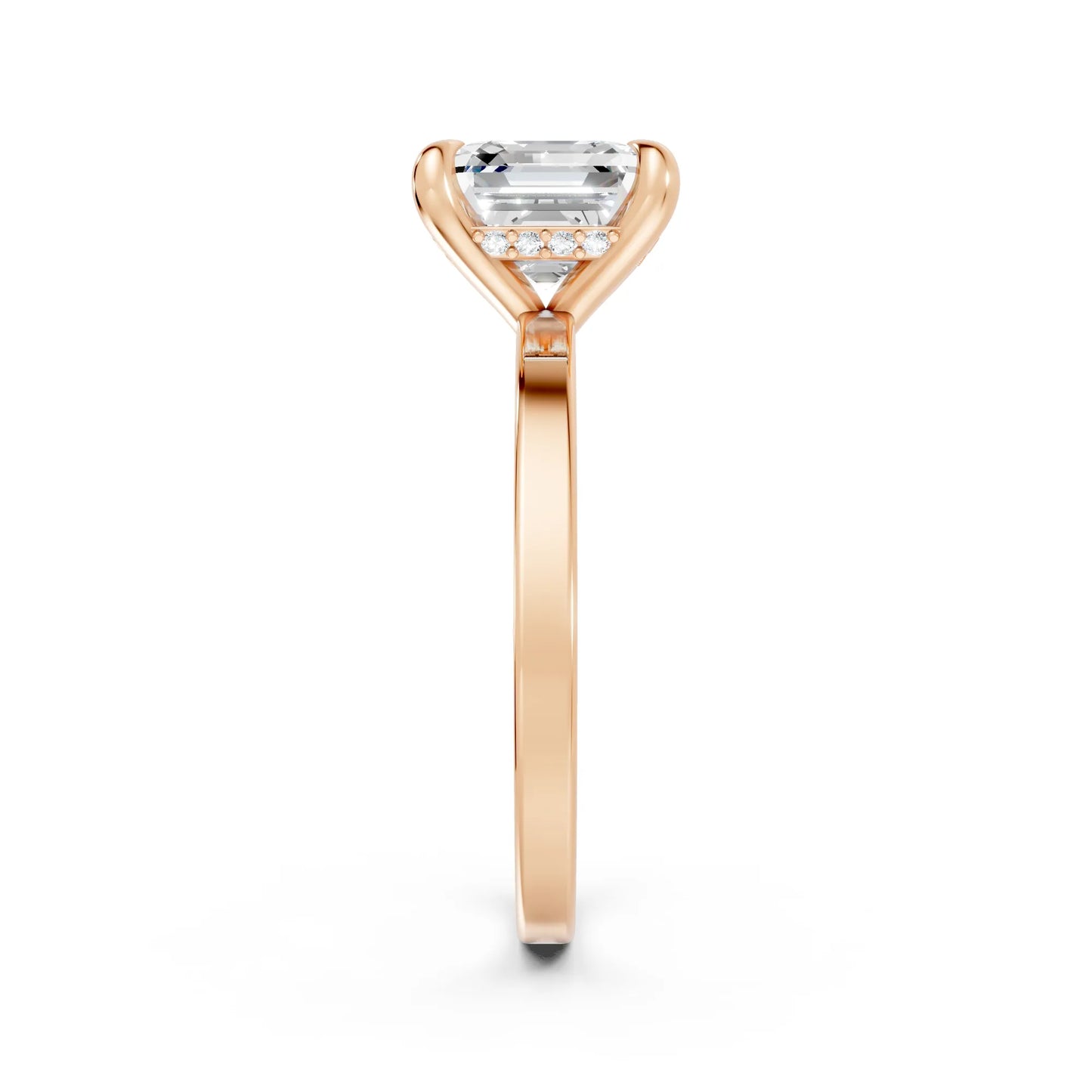 14K Gold Asscher Cut Diamond Hidden Halo Engagement Ring