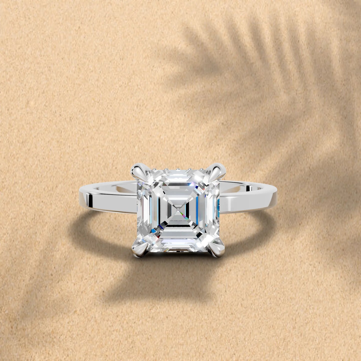 14K Gold Asscher Cut Diamond Hidden Halo Engagement Ring