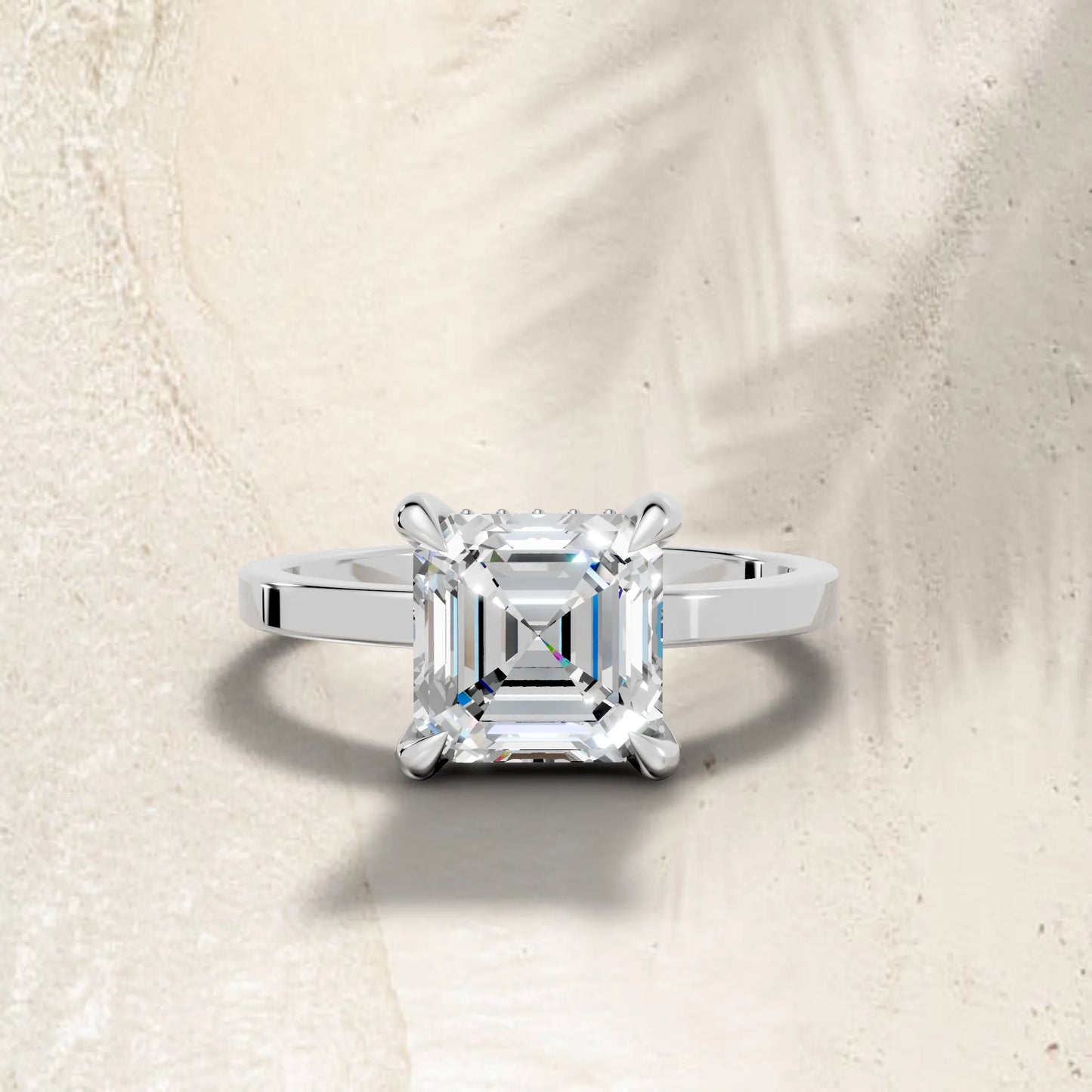 14K Gold Asscher Cut Diamond Hidden Halo Engagement Ring
