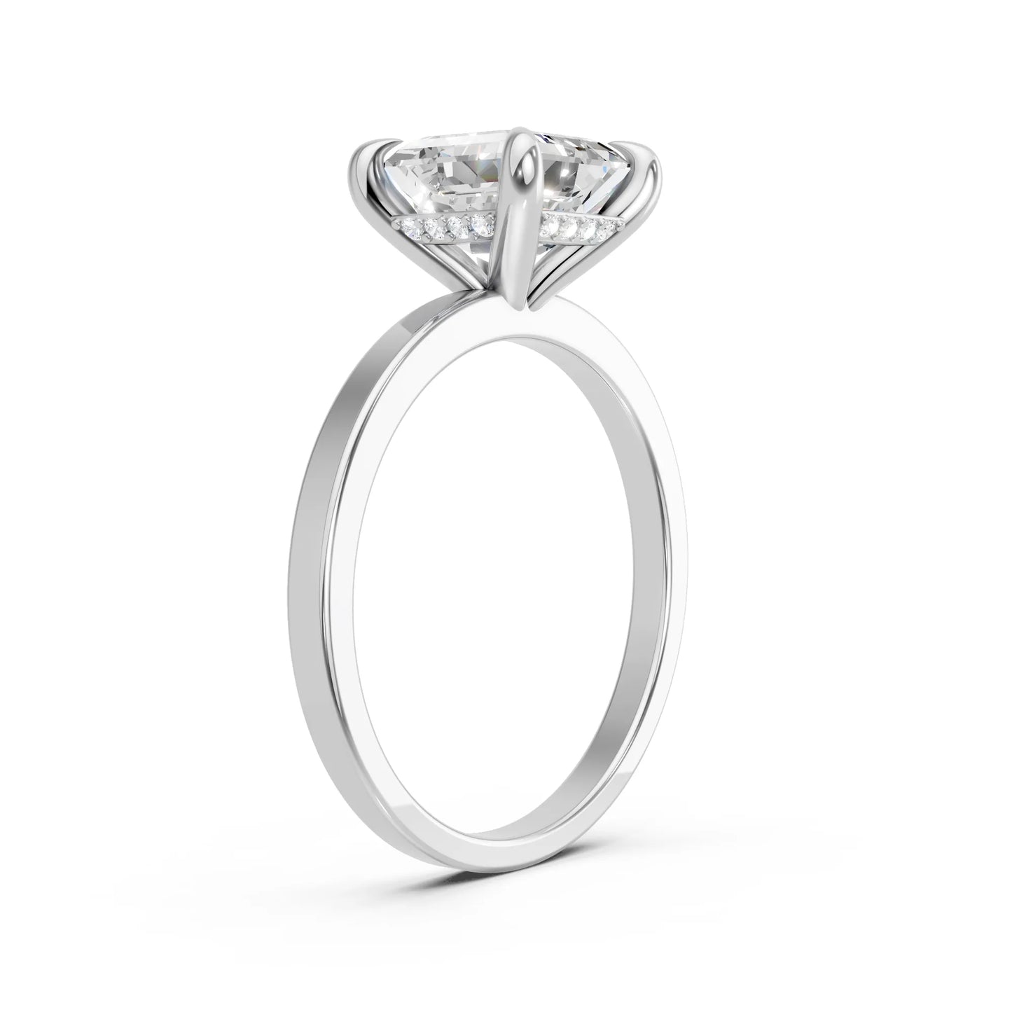 14K Gold Asscher Cut Diamond Hidden Halo Engagement Ring