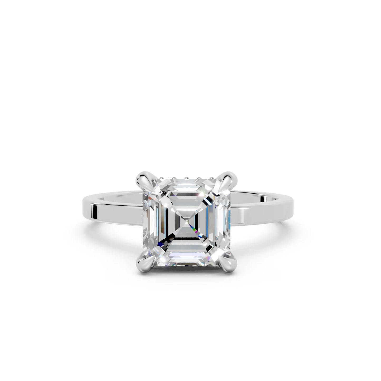14K Gold Asscher Cut Diamond Hidden Halo Engagement Ring