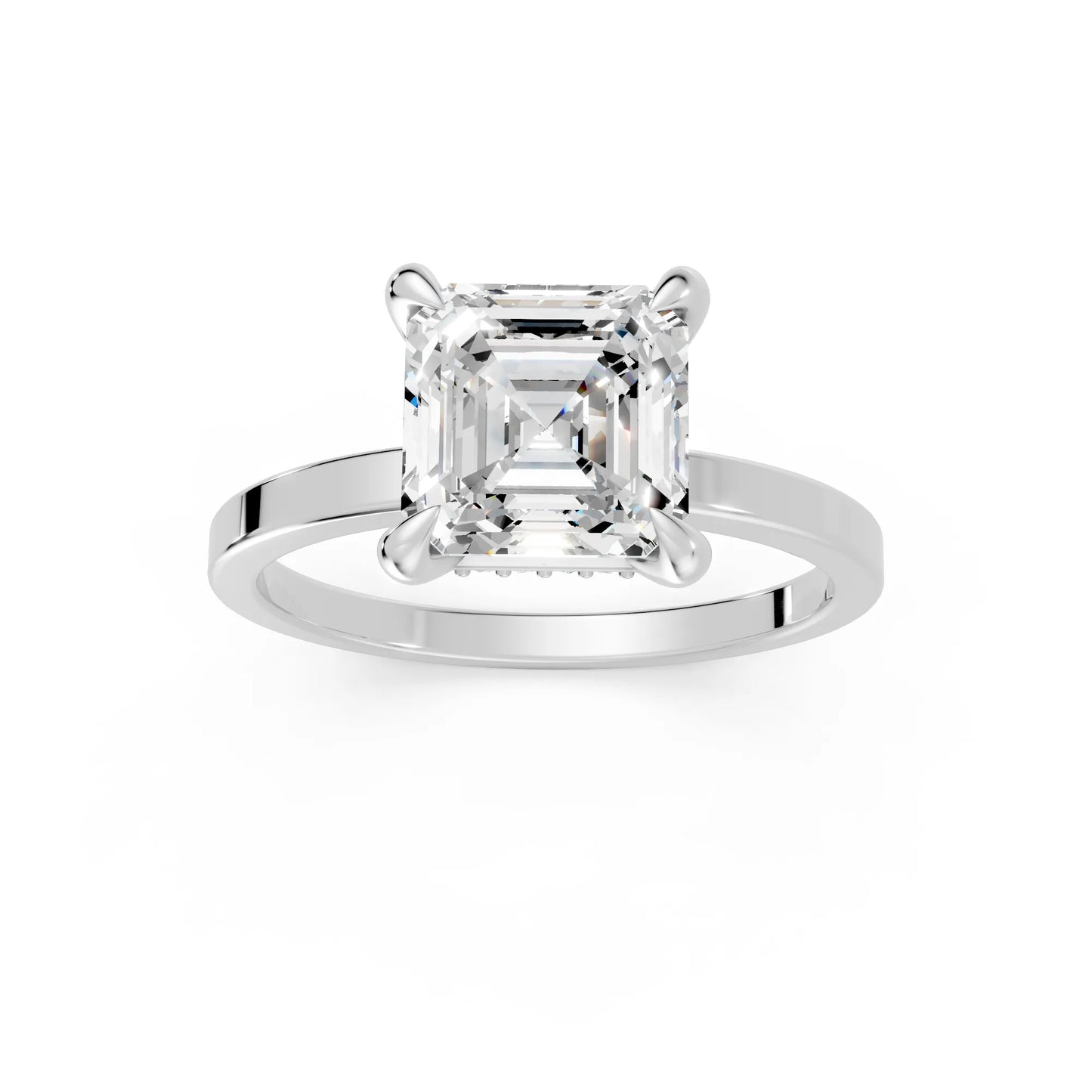 14K Gold Asscher Cut Diamond Hidden Halo Engagement Ring