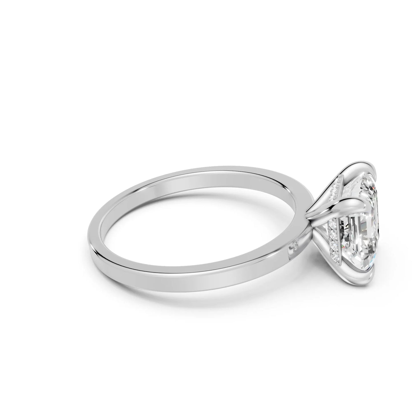 14K Gold Asscher Cut Diamond Hidden Halo Engagement Ring