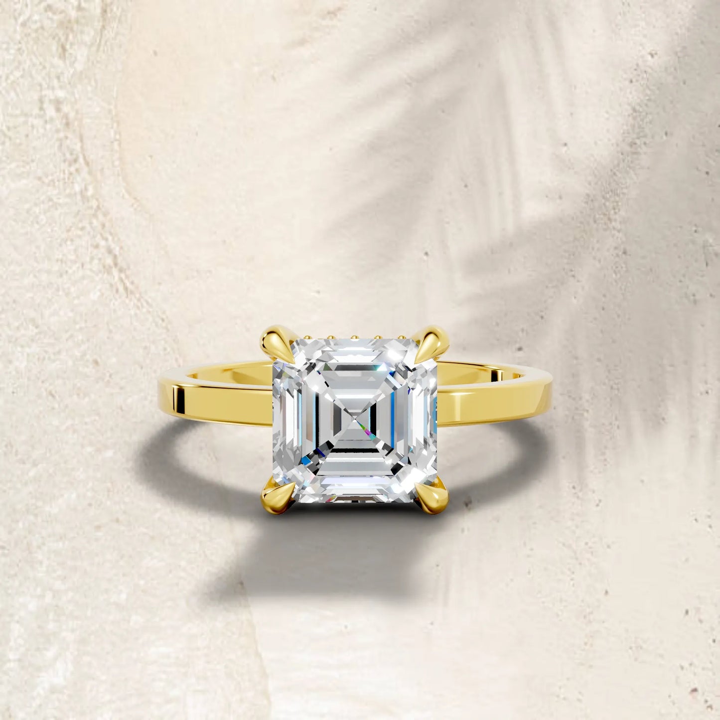 14K Gold Asscher Cut Diamond Hidden Halo Engagement Ring