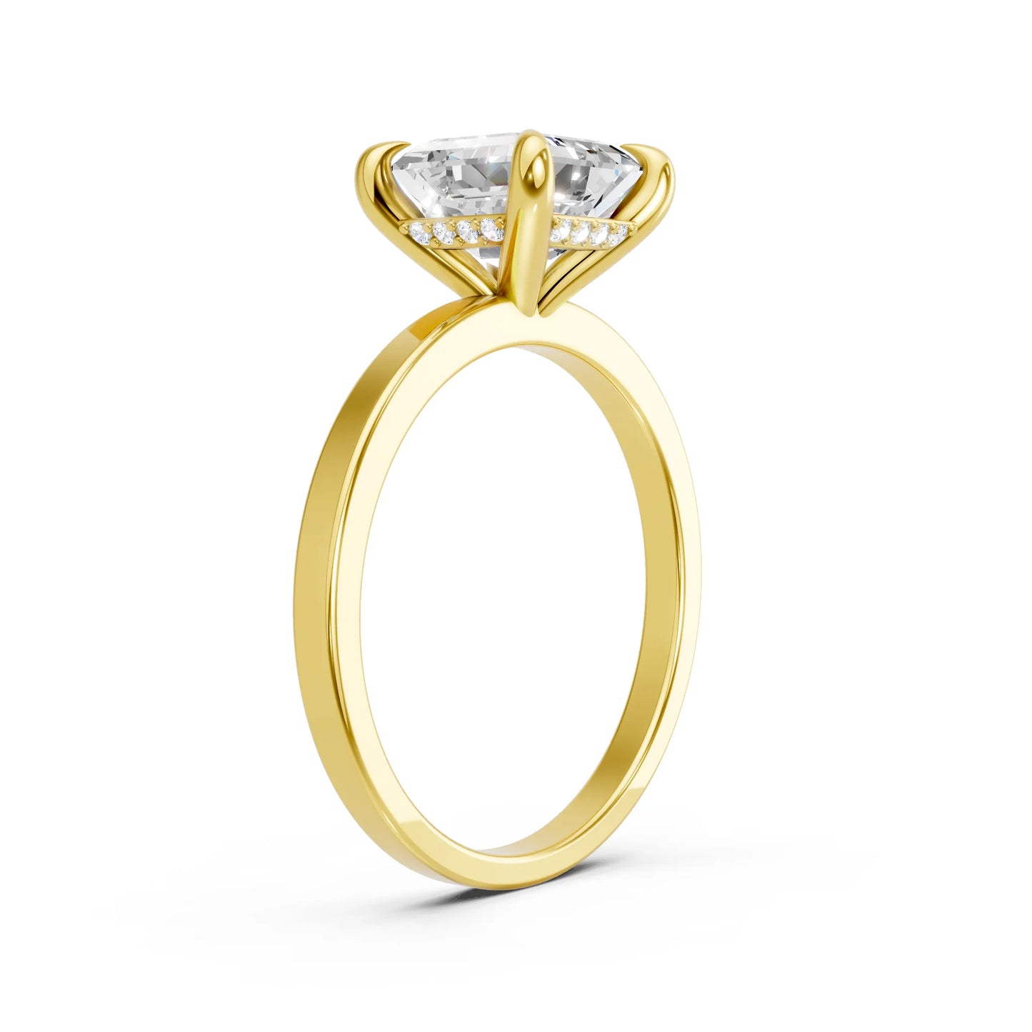 14K Gold Asscher Cut Diamond Hidden Halo Engagement Ring