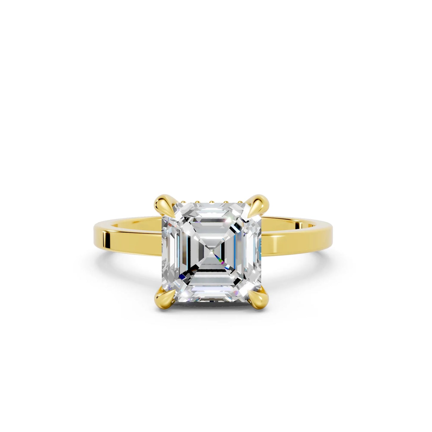 14K Gold Asscher Cut Diamond Hidden Halo Engagement Ring
