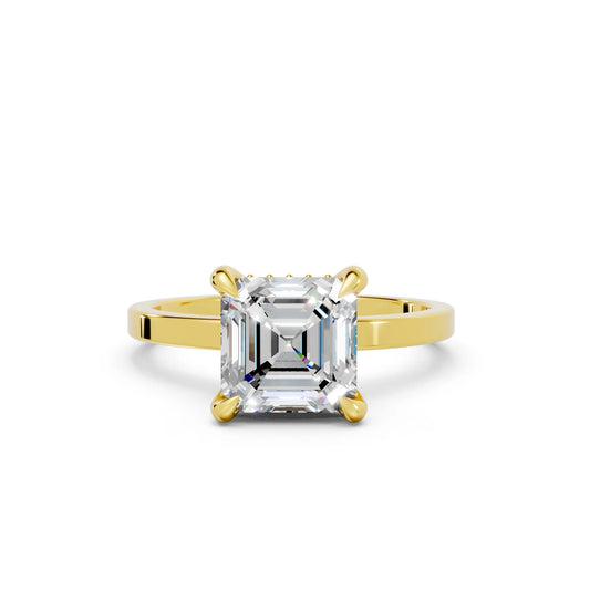 14K Gold Asscher Cut Diamond Hidden Halo Engagement Ring