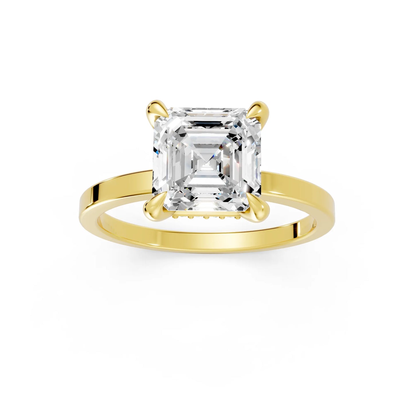 14K Gold Asscher Cut Diamond Hidden Halo Engagement Ring