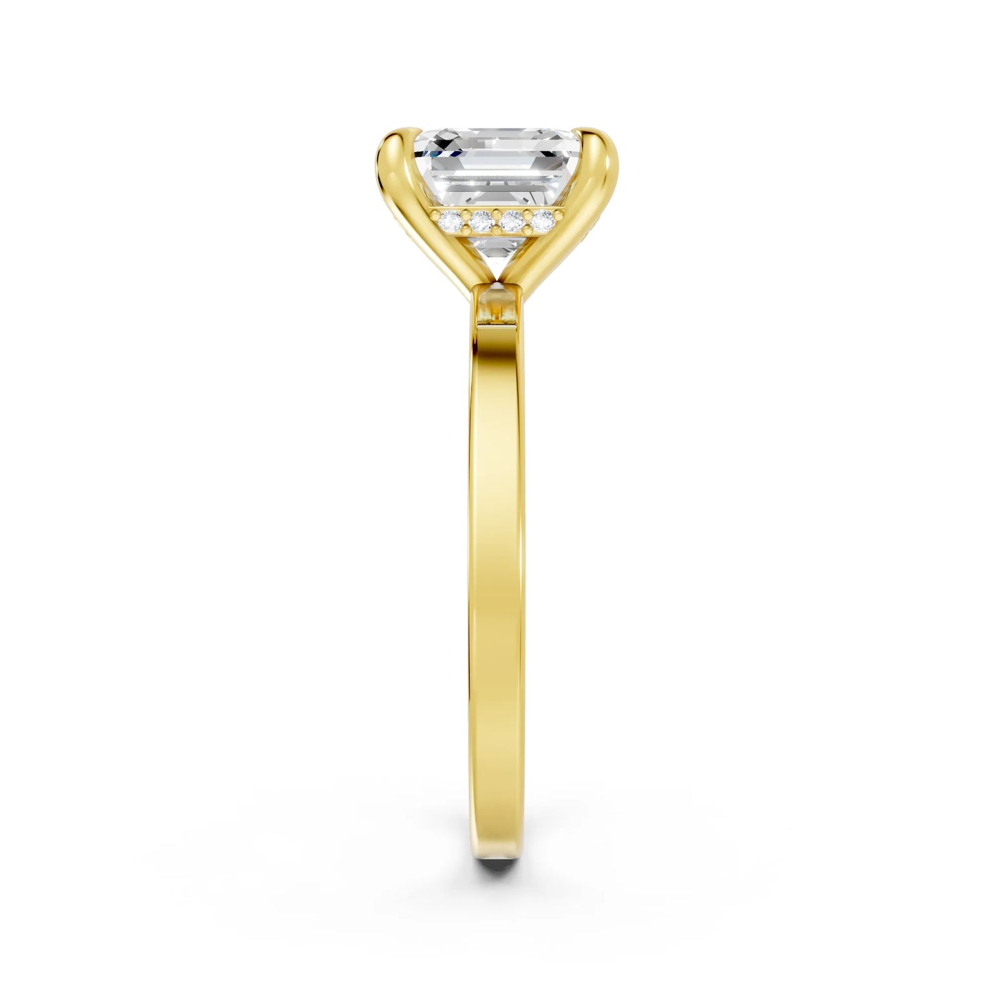 14K Gold Asscher Cut Diamond Hidden Halo Engagement Ring