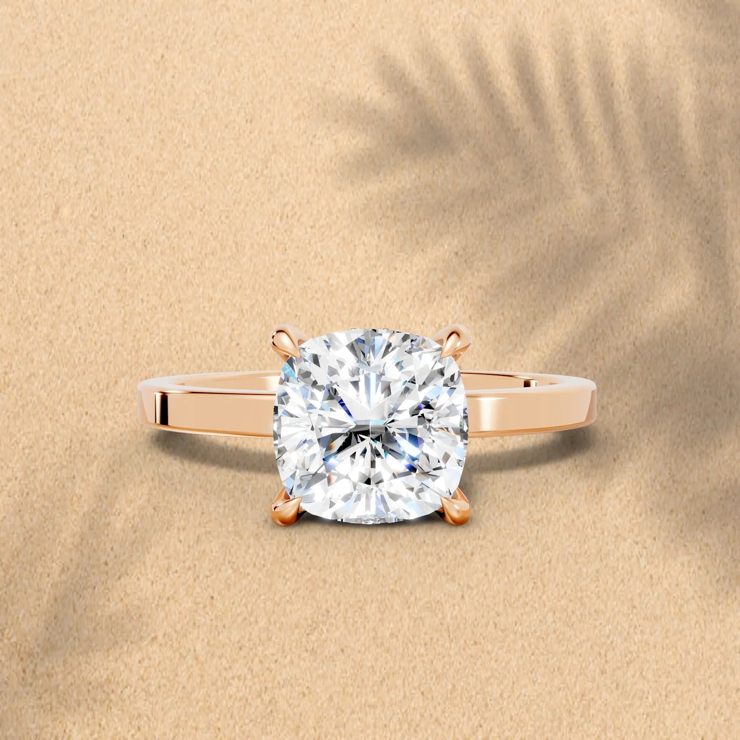 14K Gold Cushion Cut Diamond Hidden Halo Engagement Ring
