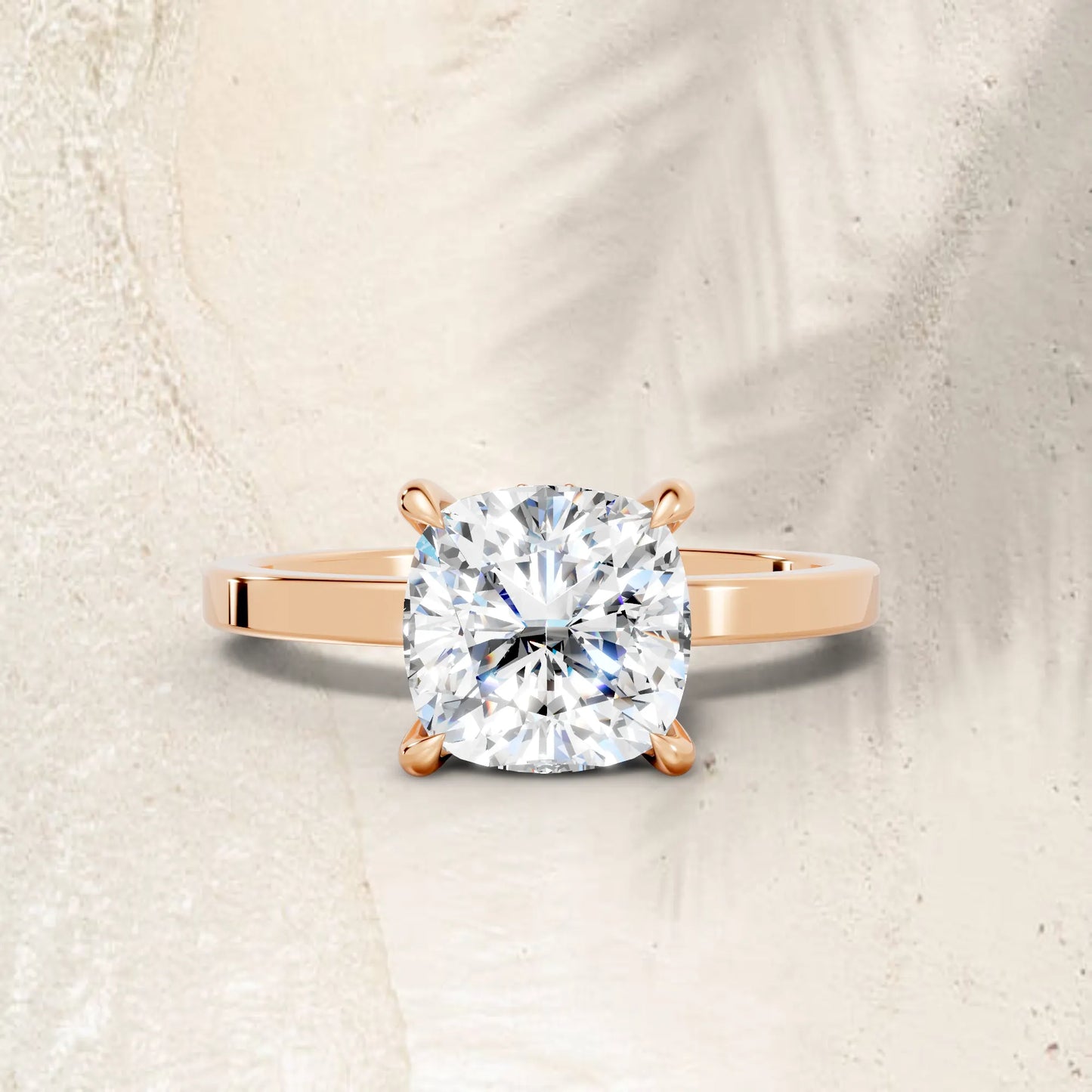 14K Gold Cushion Cut Diamond Hidden Halo Engagement Ring