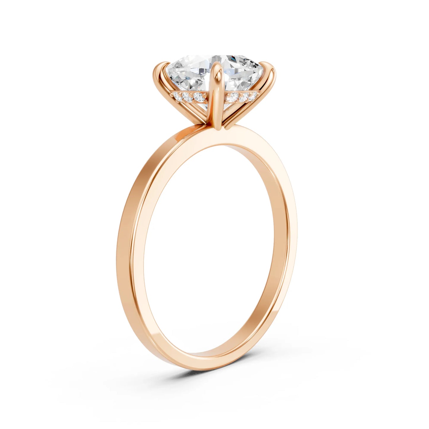 14K Gold Cushion Cut Diamond Hidden Halo Engagement Ring