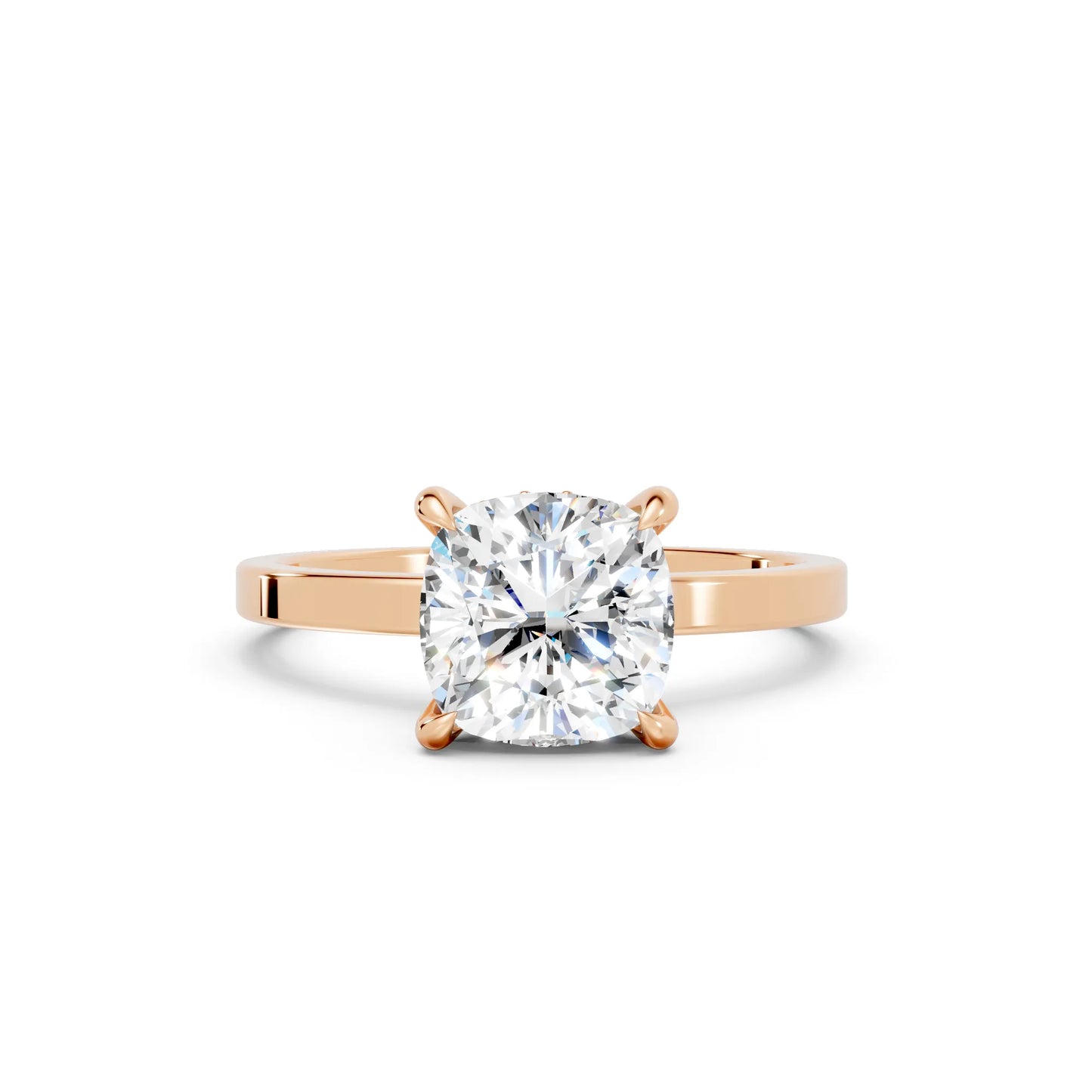 14K Gold Cushion Cut Diamond Hidden Halo Engagement Ring