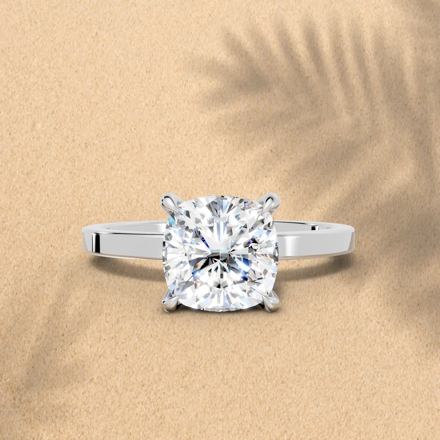 14K Gold Cushion Cut Diamond Hidden Halo Engagement Ring