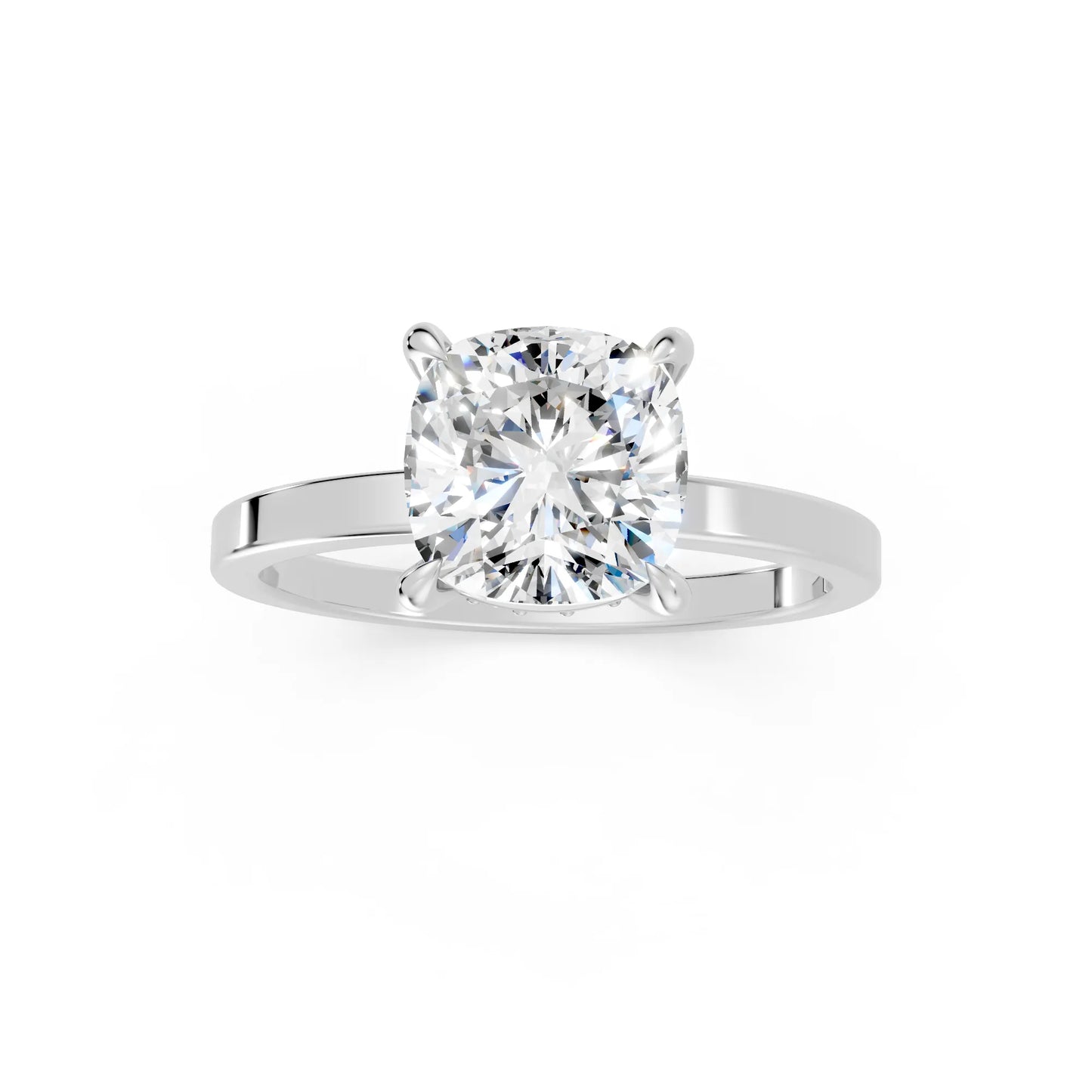 14K Gold Cushion Cut Diamond Hidden Halo Engagement Ring
