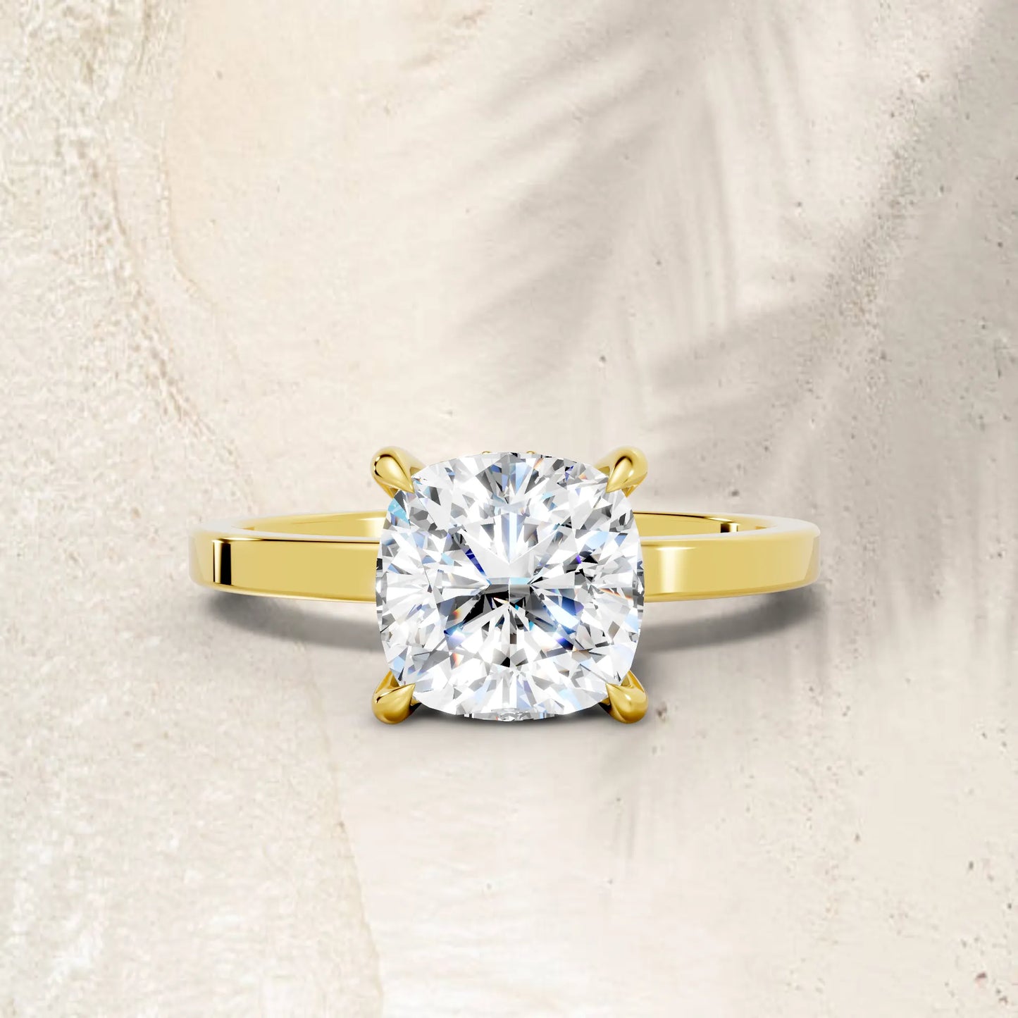 14K Gold Cushion Cut Diamond Hidden Halo Engagement Ring
