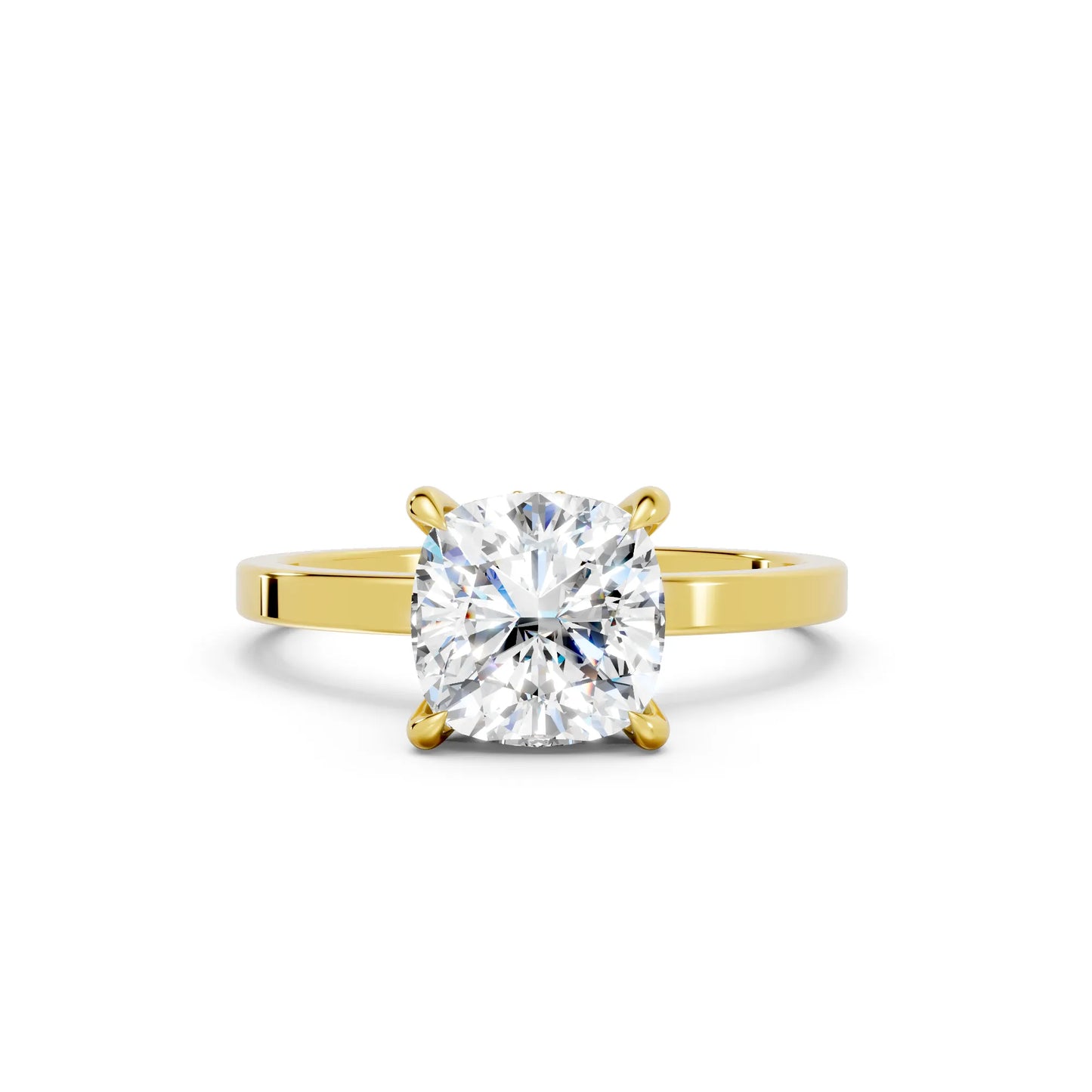 14K Gold Cushion Cut Diamond Hidden Halo Engagement Ring