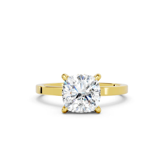 14K Gold Cushion Cut Diamond Hidden Halo Engagement Ring