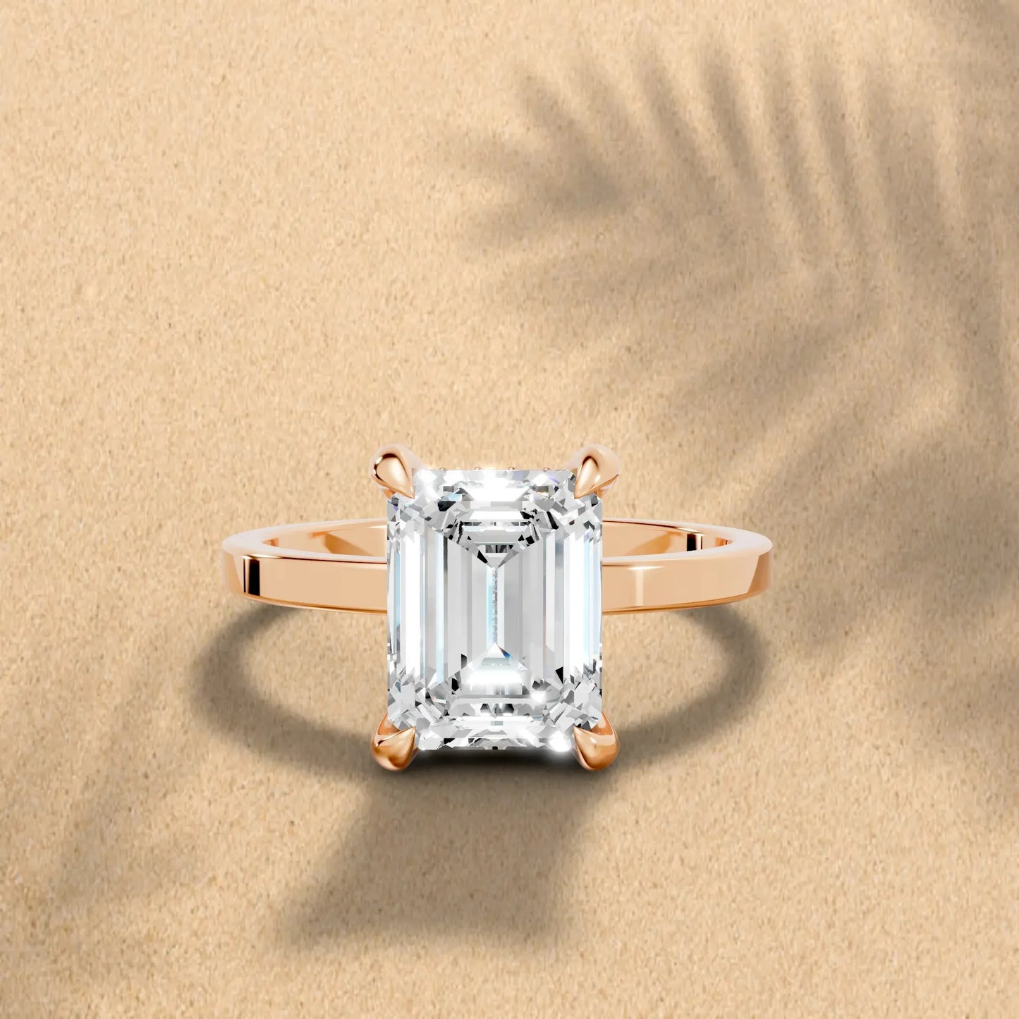 14K Gold Emerald Cut Diamond Hidden Halo Engagement Ring
