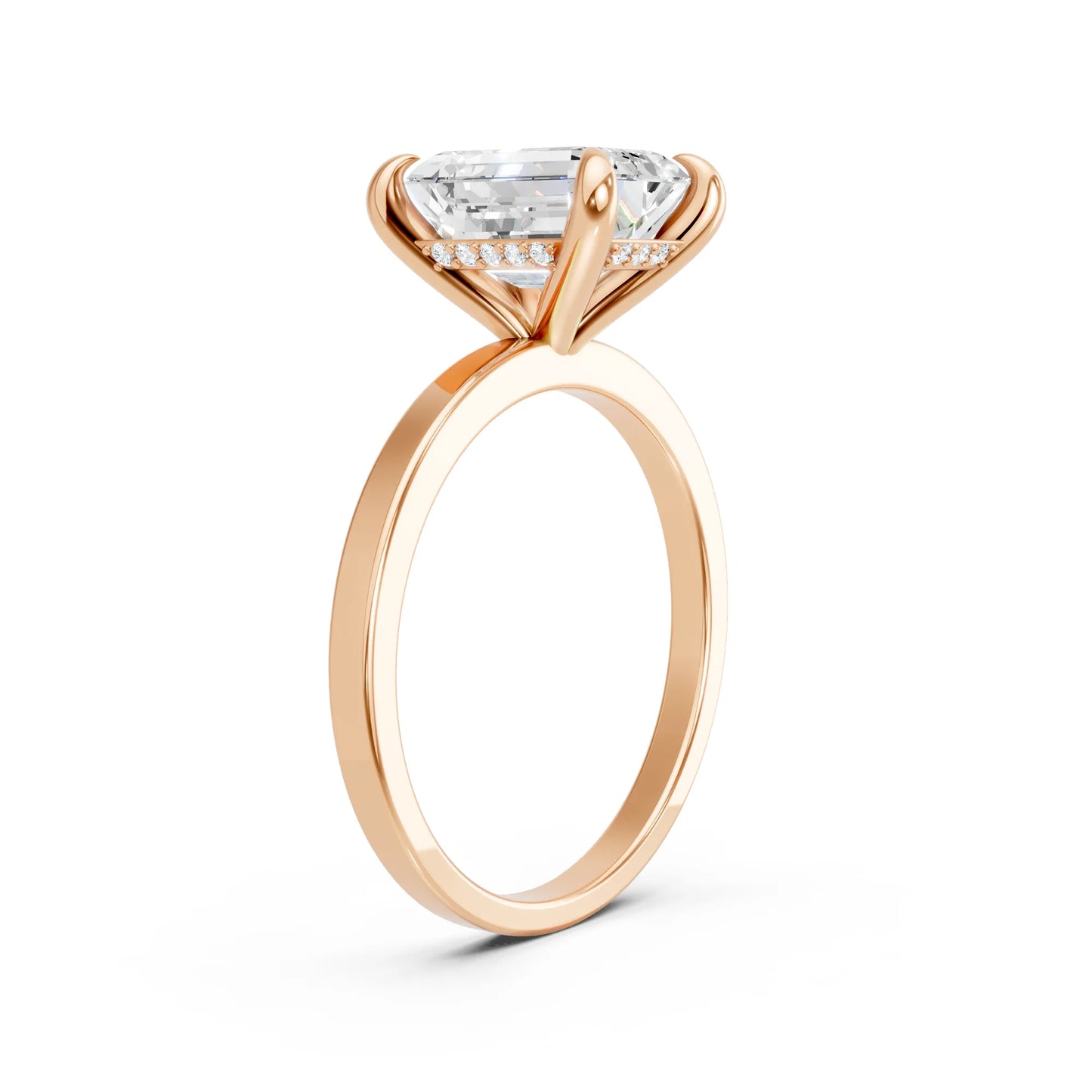 14K Gold Emerald Cut Diamond Hidden Halo Engagement Ring