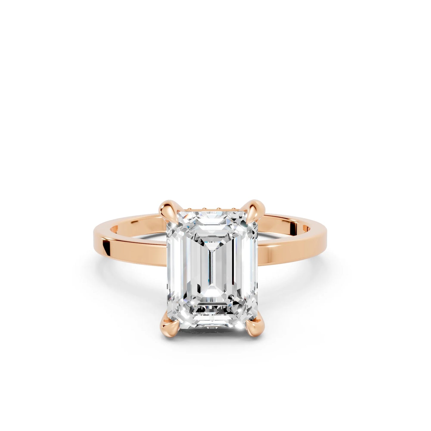 14K Gold Emerald Cut Diamond Hidden Halo Engagement Ring