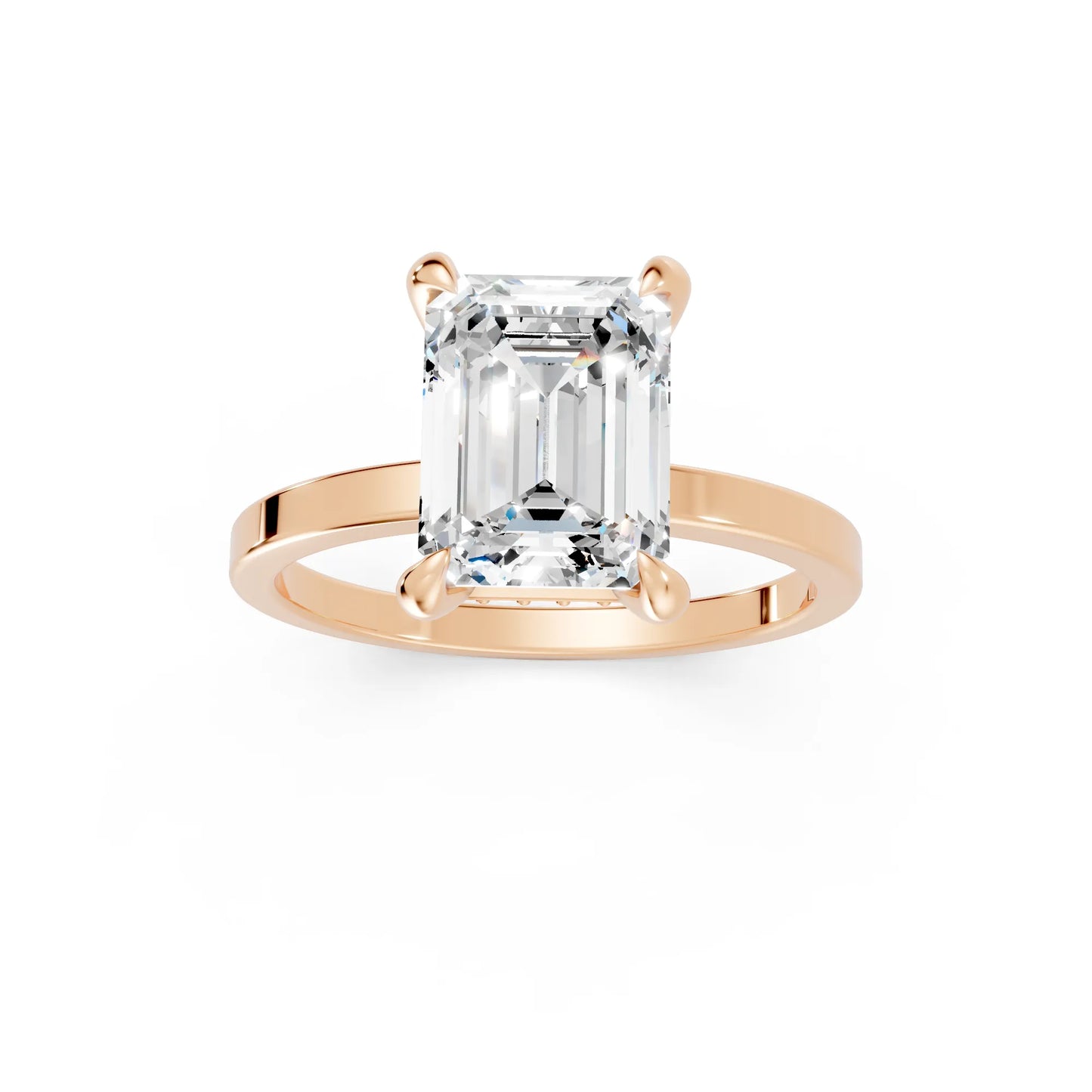 14K Gold Emerald Cut Diamond Hidden Halo Engagement Ring