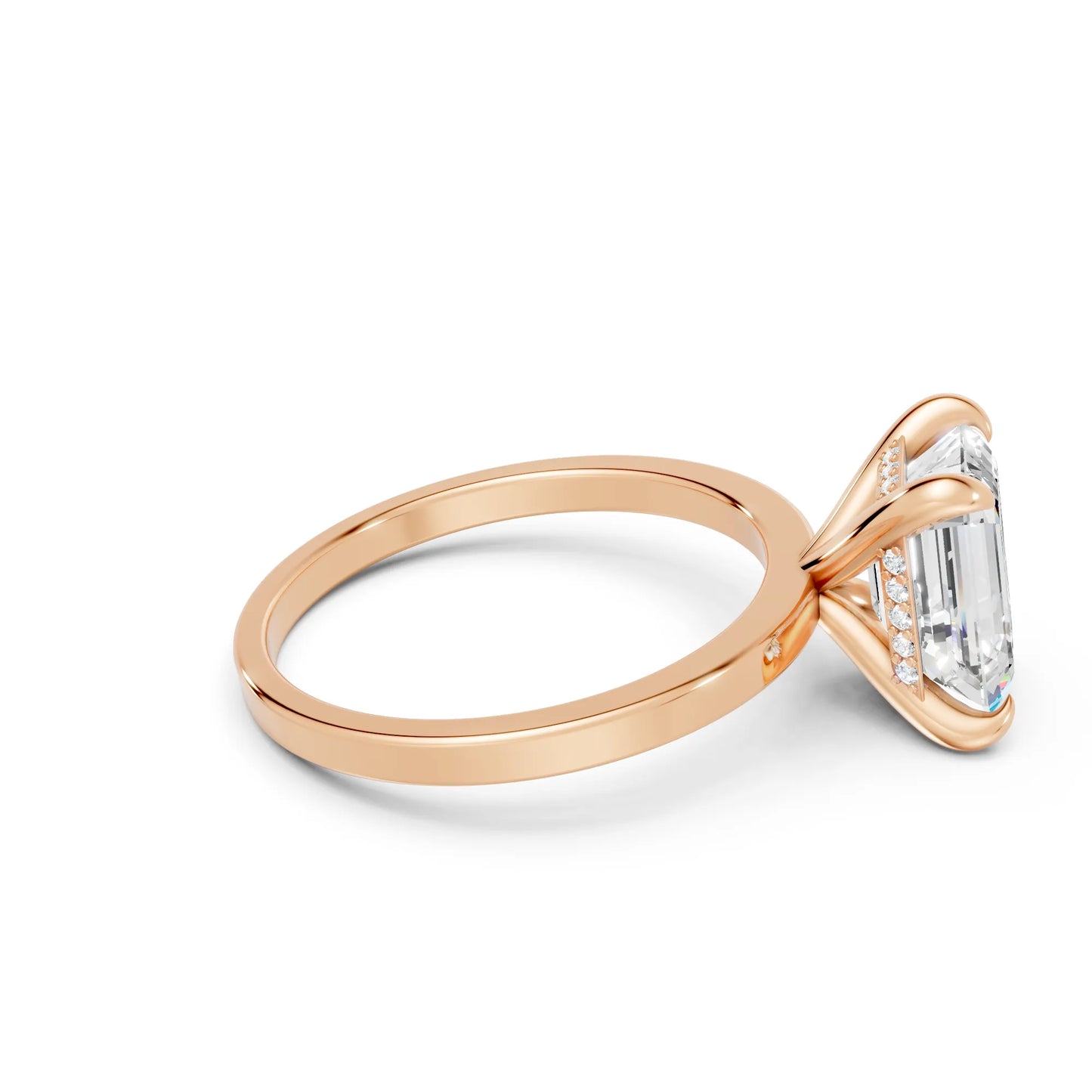 14K Gold Emerald Cut Diamond Hidden Halo Engagement Ring