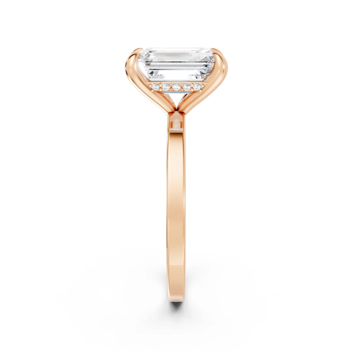 14K Gold Emerald Cut Diamond Hidden Halo Engagement Ring