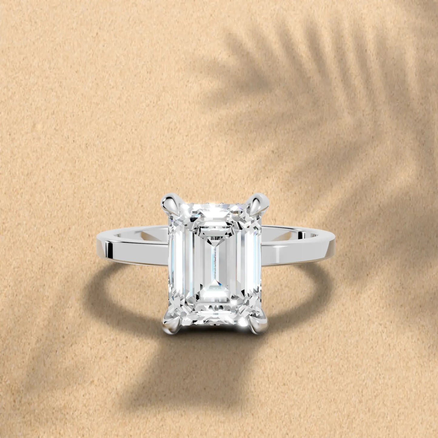 14K Gold Emerald Cut Diamond Hidden Halo Engagement Ring