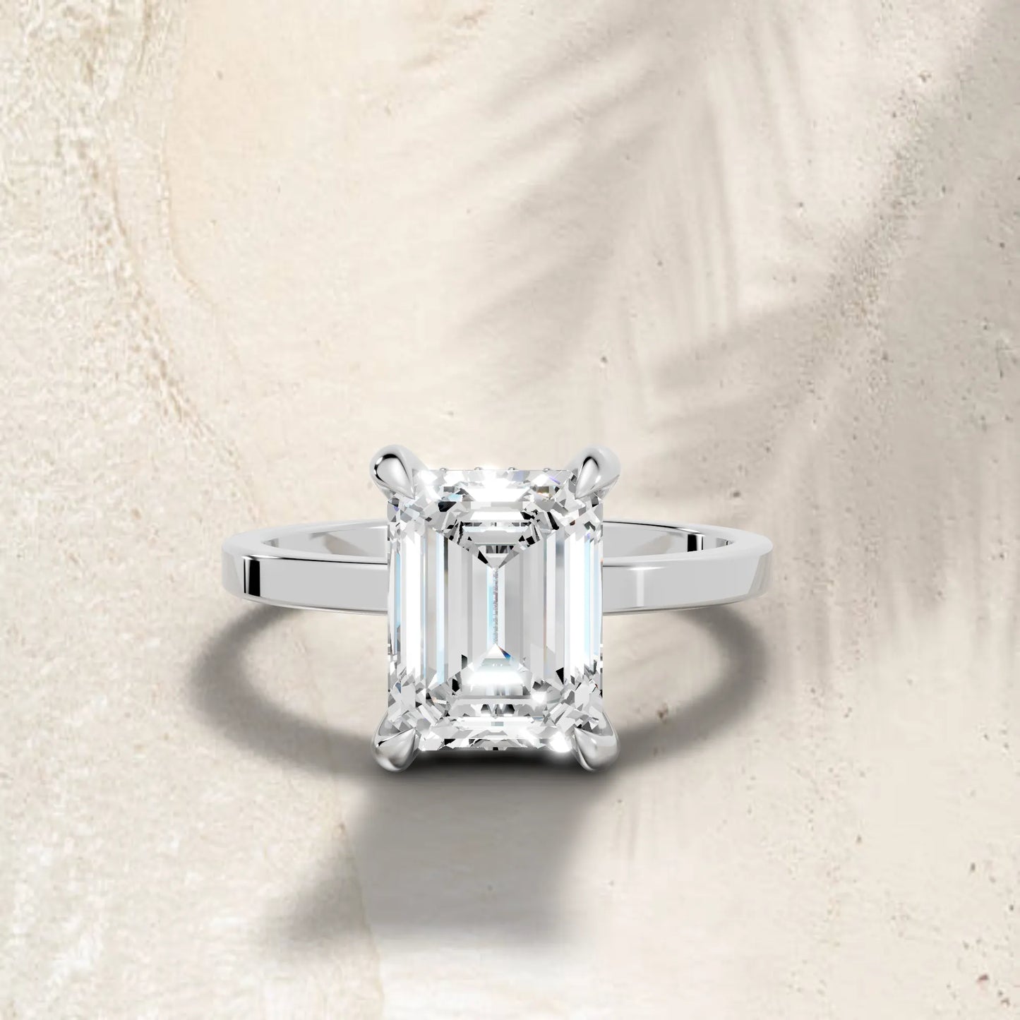 14K Gold Emerald Cut Diamond Hidden Halo Engagement Ring