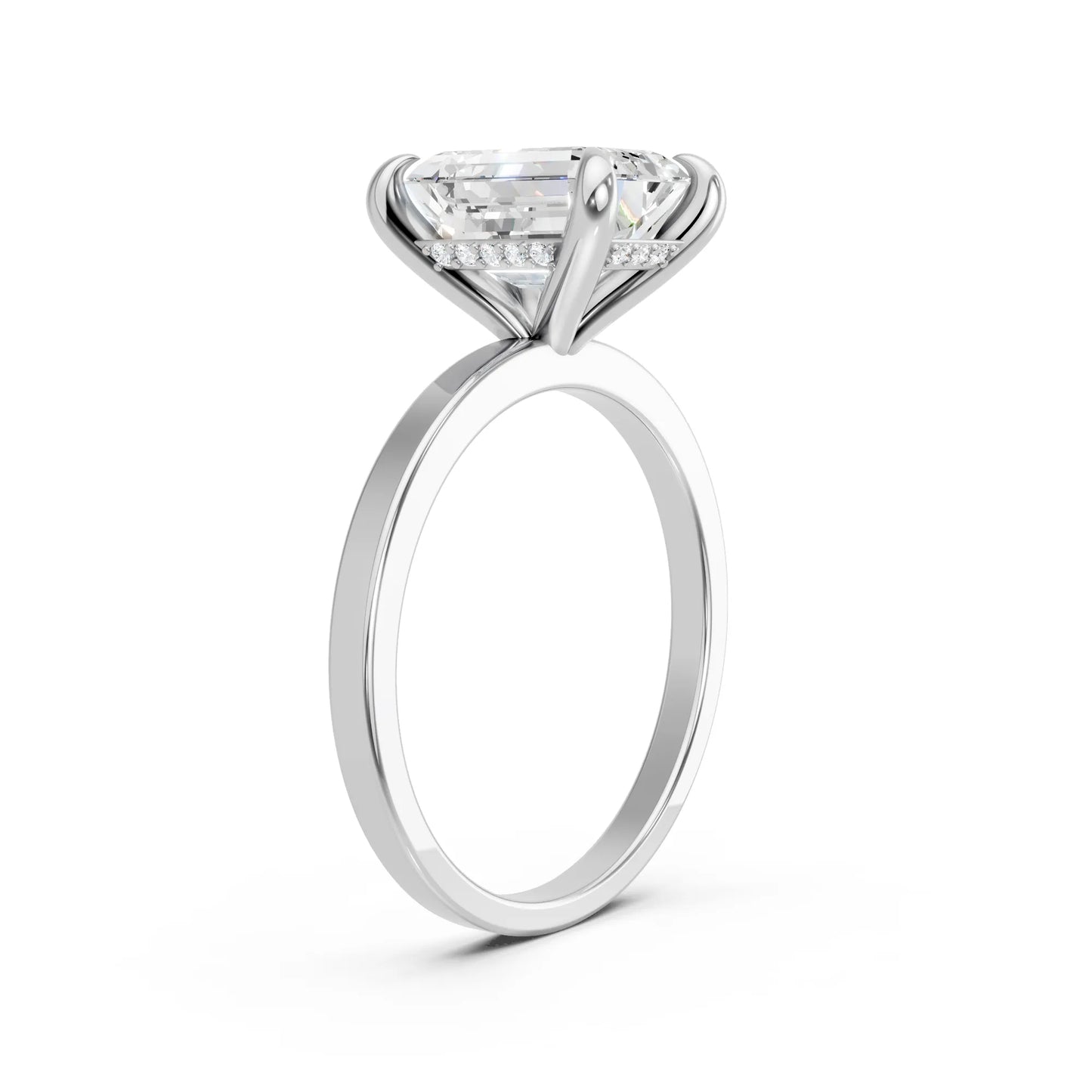 14K Gold Emerald Cut Diamond Hidden Halo Engagement Ring