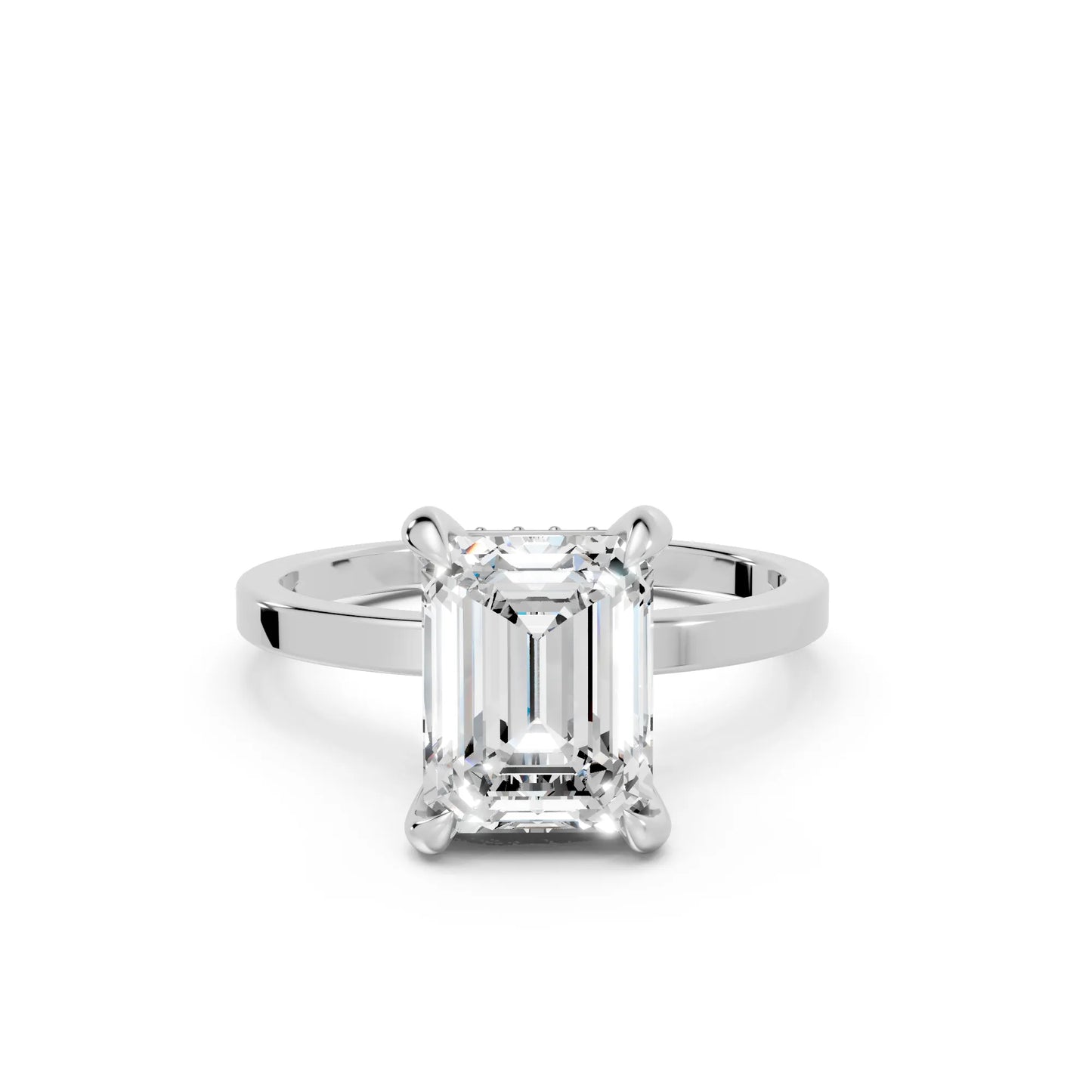 14K Gold Emerald Cut Diamond Hidden Halo Engagement Ring
