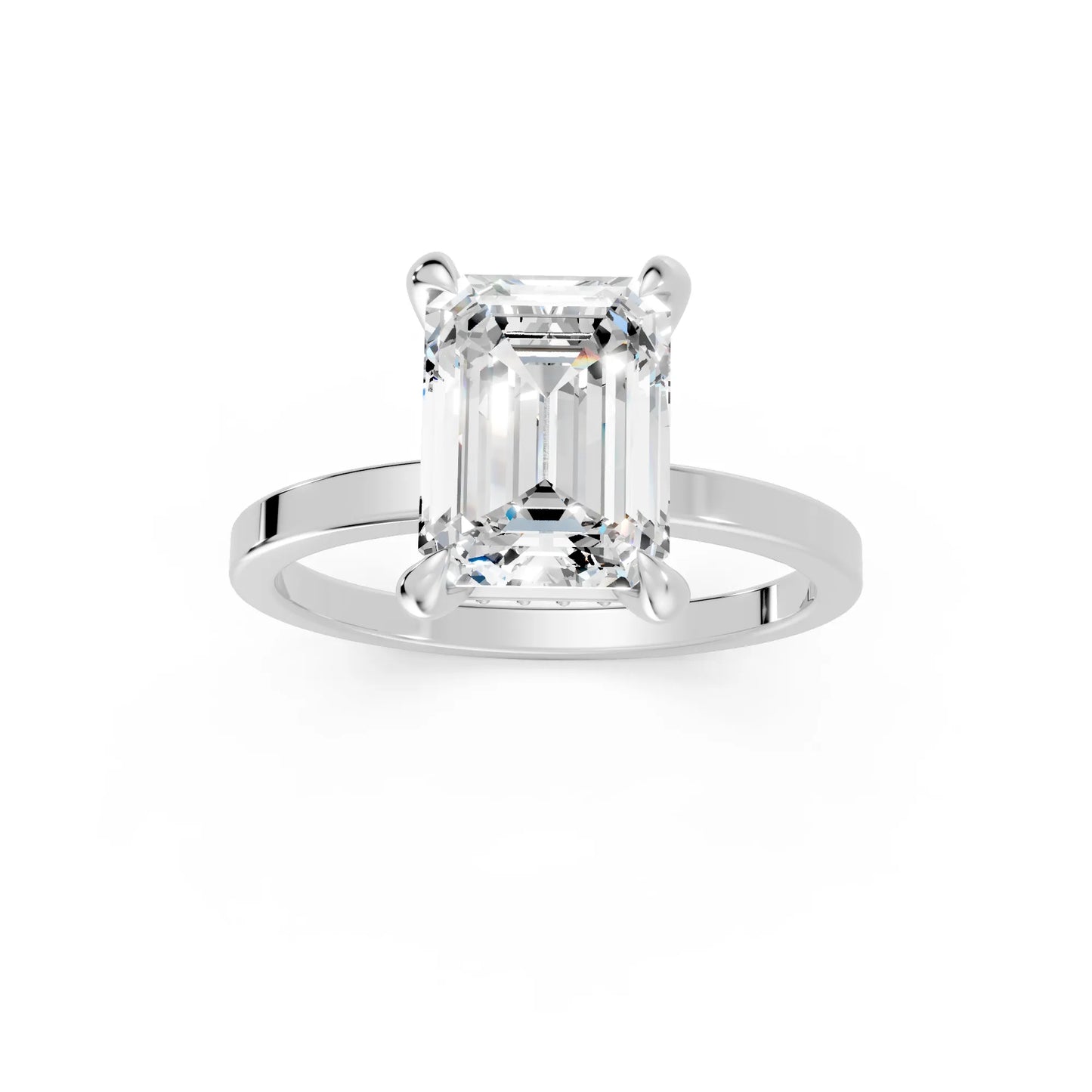 14K Gold Emerald Cut Diamond Hidden Halo Engagement Ring