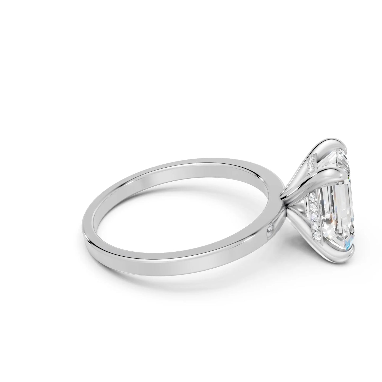 14K Gold Emerald Cut Diamond Hidden Halo Engagement Ring