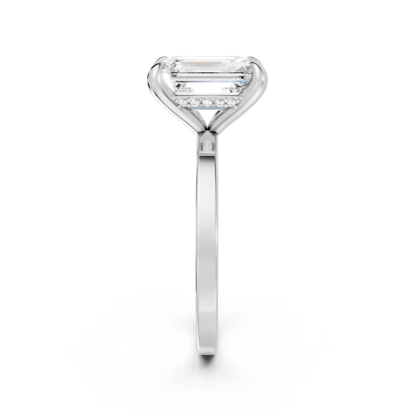 14K Gold Emerald Cut Diamond Hidden Halo Engagement Ring