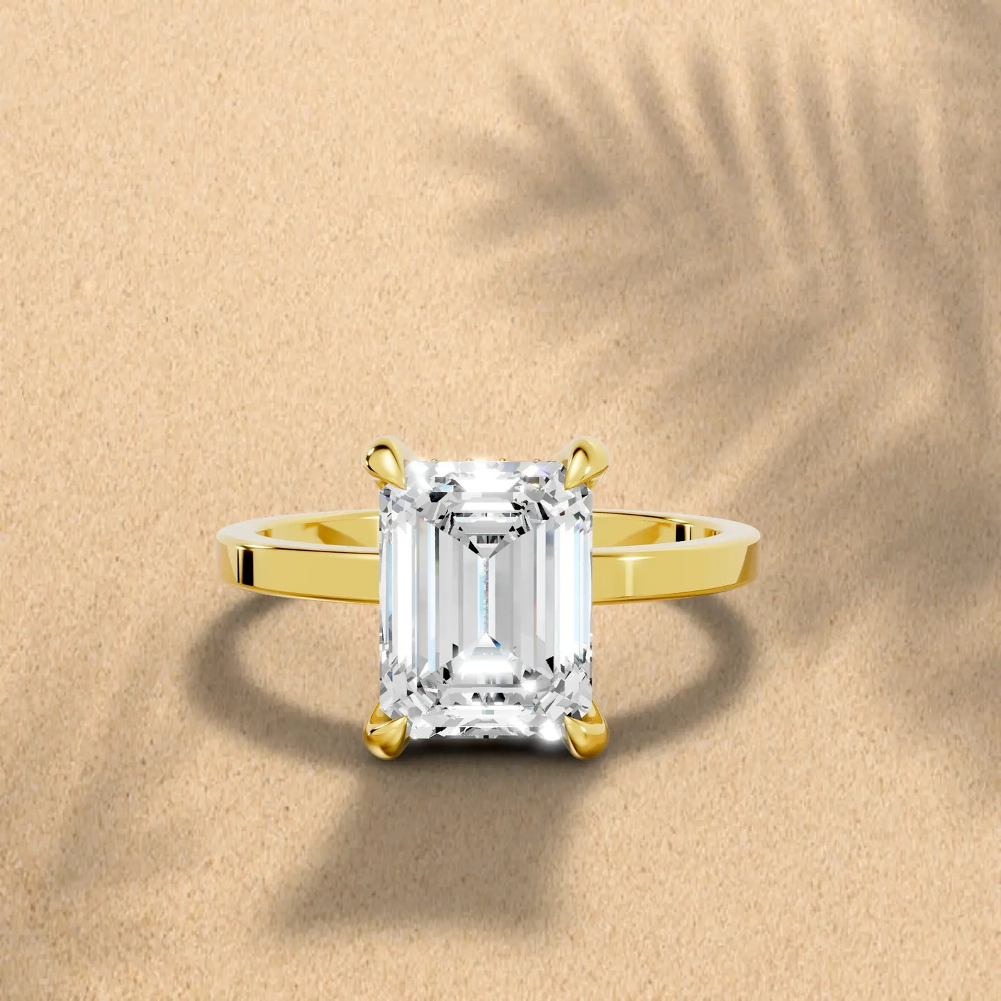 14K Gold Emerald Cut Diamond Hidden Halo Engagement Ring