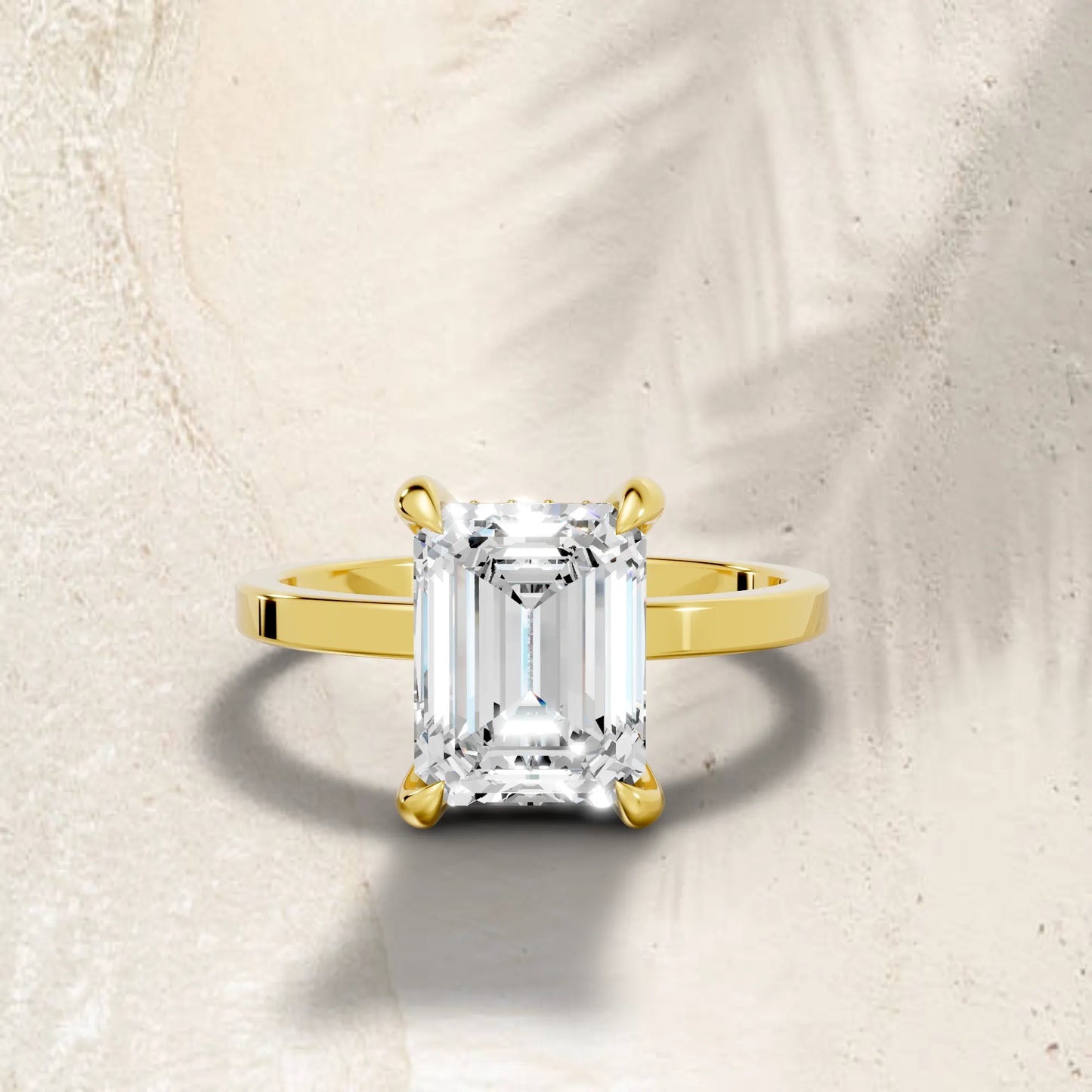 14K Gold Emerald Cut Diamond Hidden Halo Engagement Ring